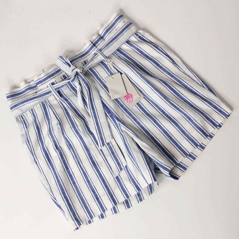 NWT BODEN ST IVES PAPERBAG LINEN STRIPED SHORTS